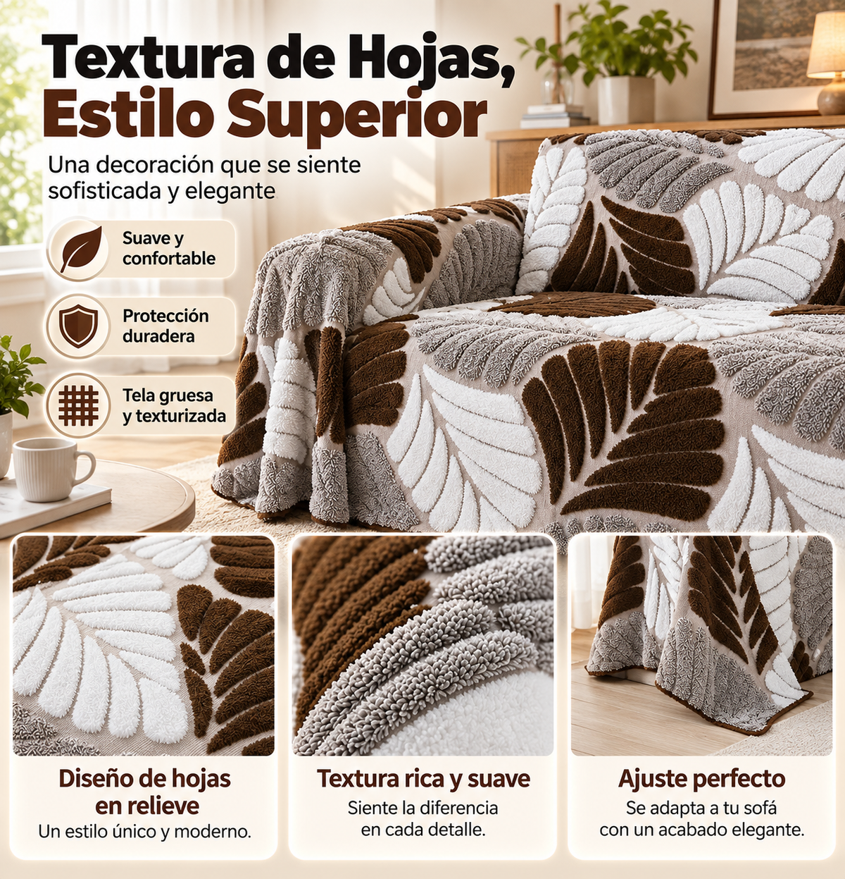 Elegante funda de sofá de jacquard antideslizante. 4 PIEZAS